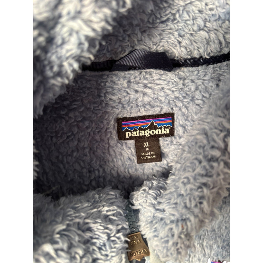 Patagonia Girls Los Gatos / fuzzy fleece full zip vest in light blue, size XL (1