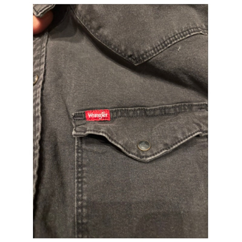 Wrangler Western Snap Shirt Mens Black Washed Workwear Pearl Snap Button Up