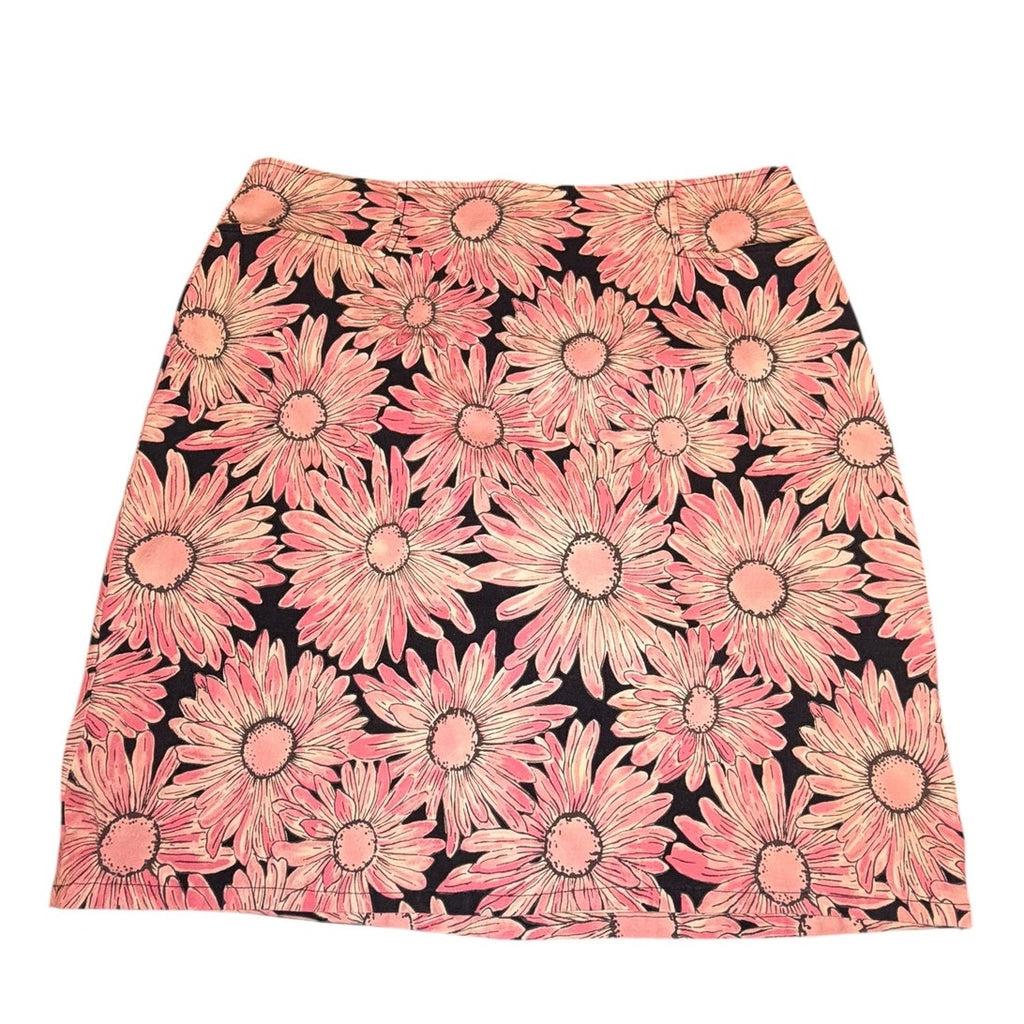Pink Daisy Floral Mini Skirt Black White Y2K Retro 36" Waist