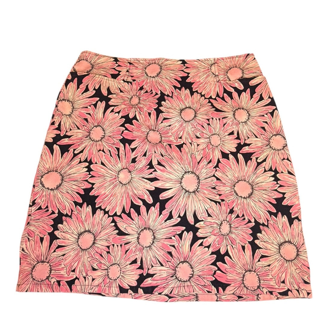 Pink Daisy Floral Mini Skirt Black White Y2K Retro 36" Waist
