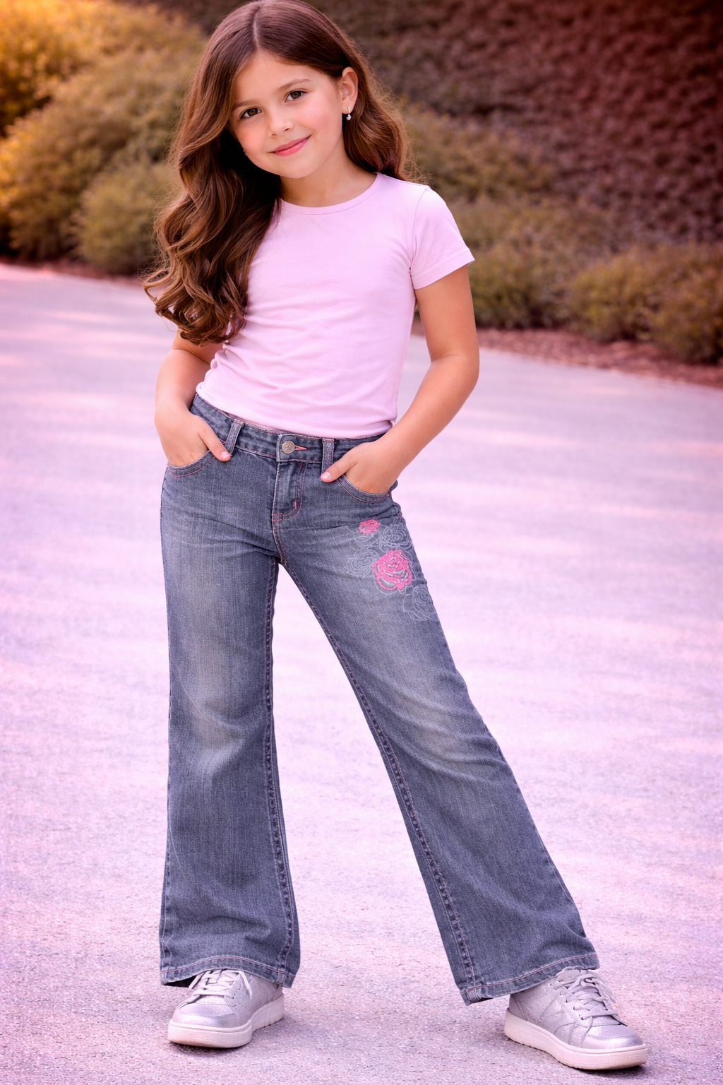 DKNY KIDS Jeans Size 4 Dark Wash Denim Pink Stitch Straight KDS19