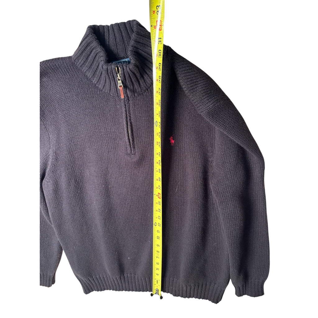 Polo Ralph Lauren Mens 2XB Black Quarter Zip Sweater Red Pony Big Tall 100% Cott