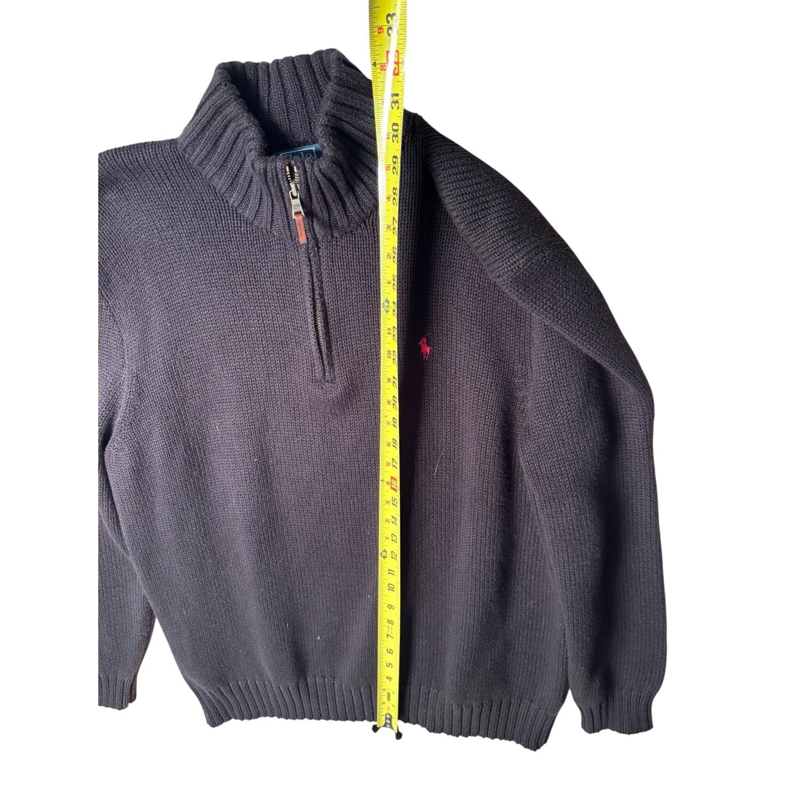 Polo Ralph Lauren Mens 2XB Black Quarter Zip Sweater Red Pony Big Tall 100% Cott