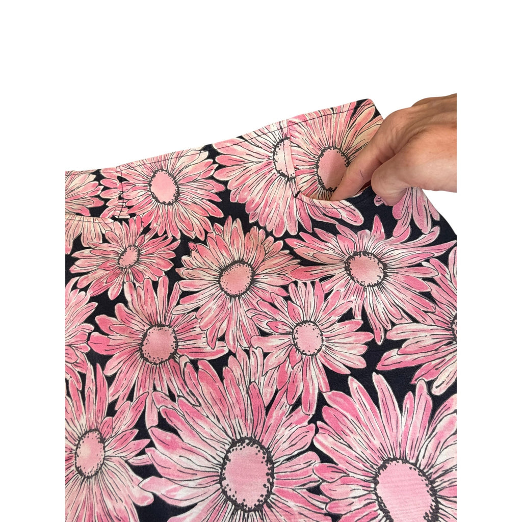 Pink Daisy Floral Mini Skirt Black White Y2K Retro 36" Waist