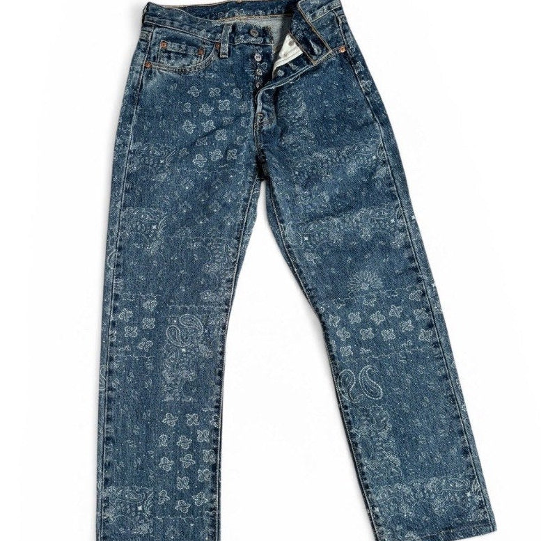 Levi’s 501 Paisley Print Jeans WOMANS Button Fly Straight Leg Bandana 5010136