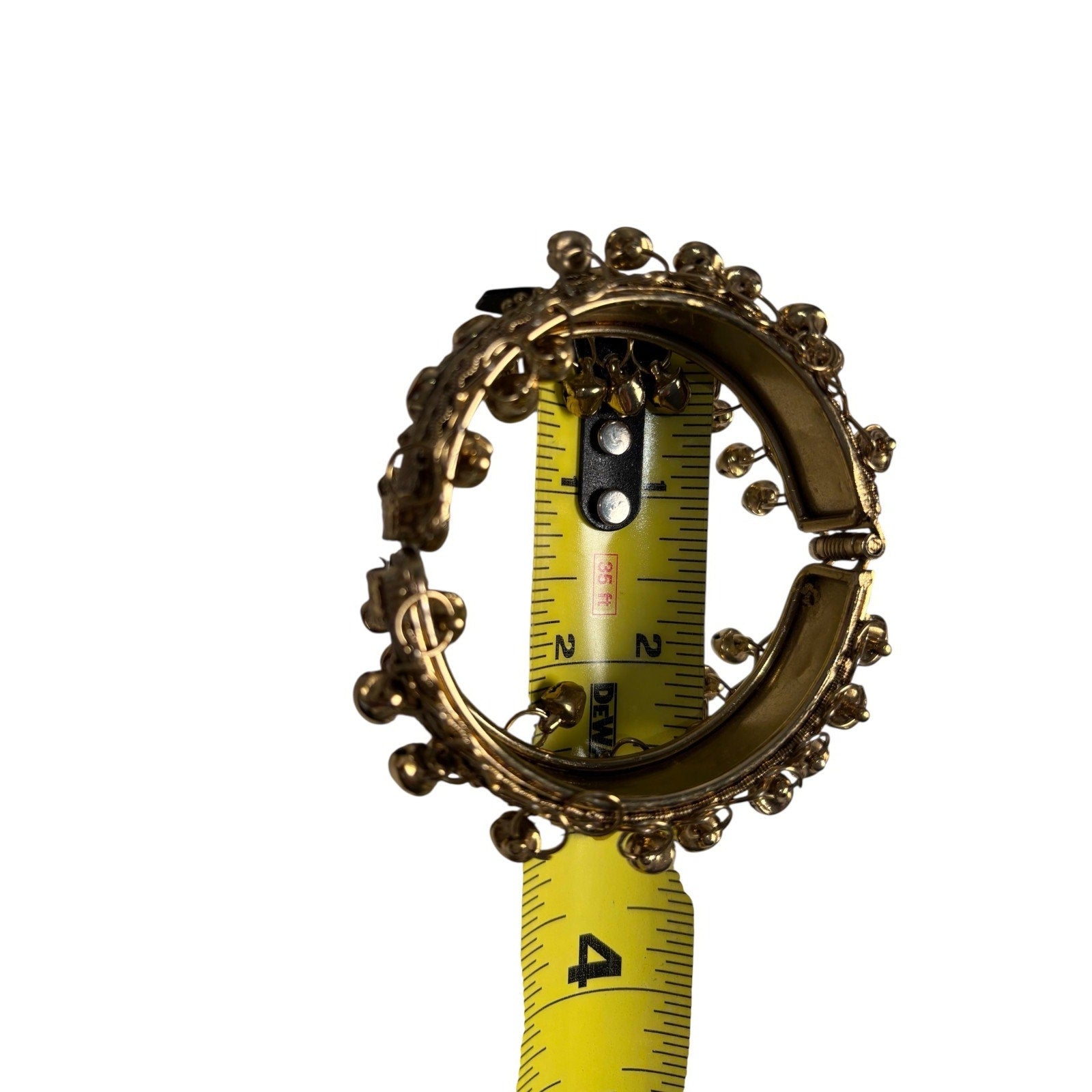 Tribal Boho Cuff Bracelet Gold Tone Jingle Bell Dangle Statement Festival Jewelr