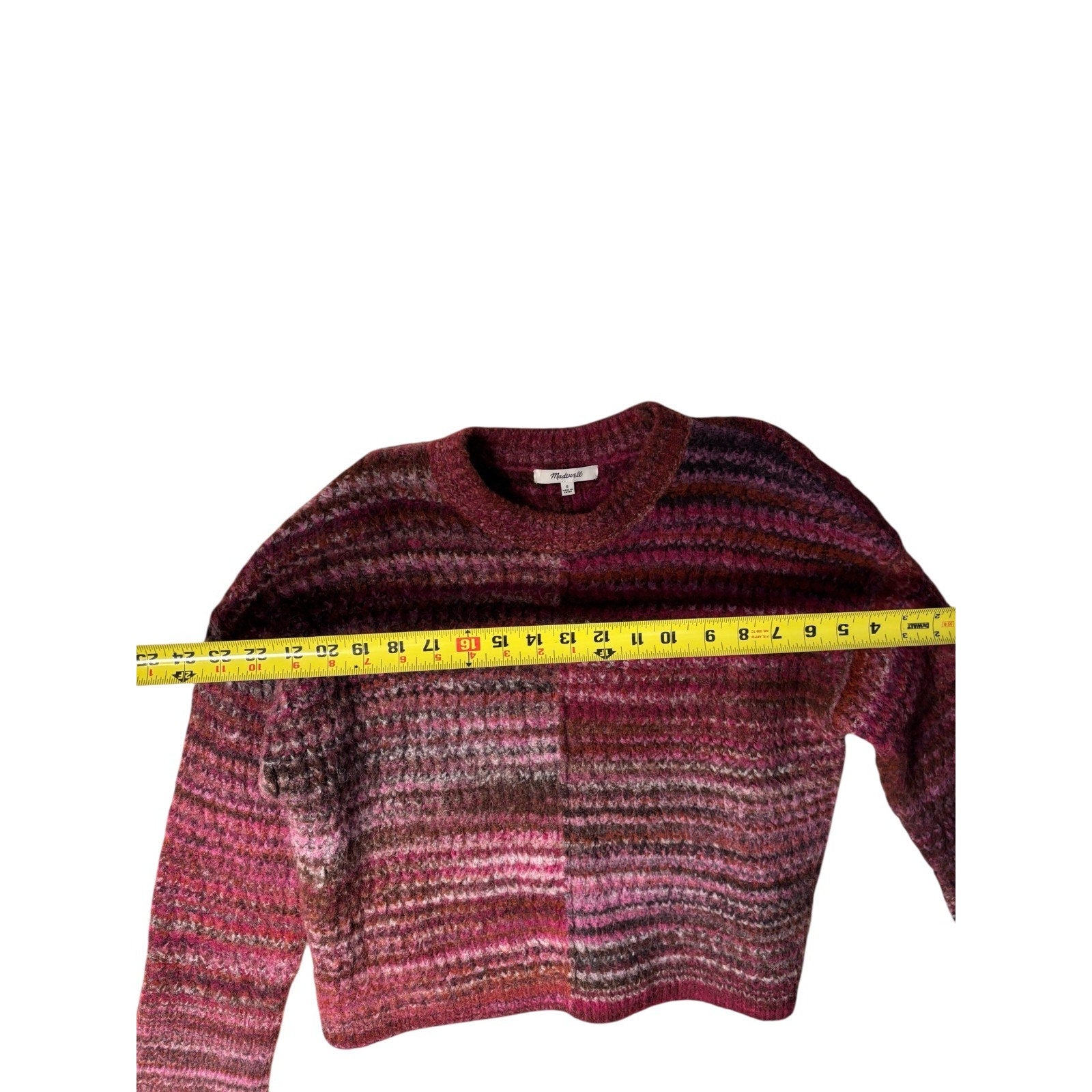 Madewell women’s striped fuzzy knit sweater/cardigan, size Small, in pink / berr