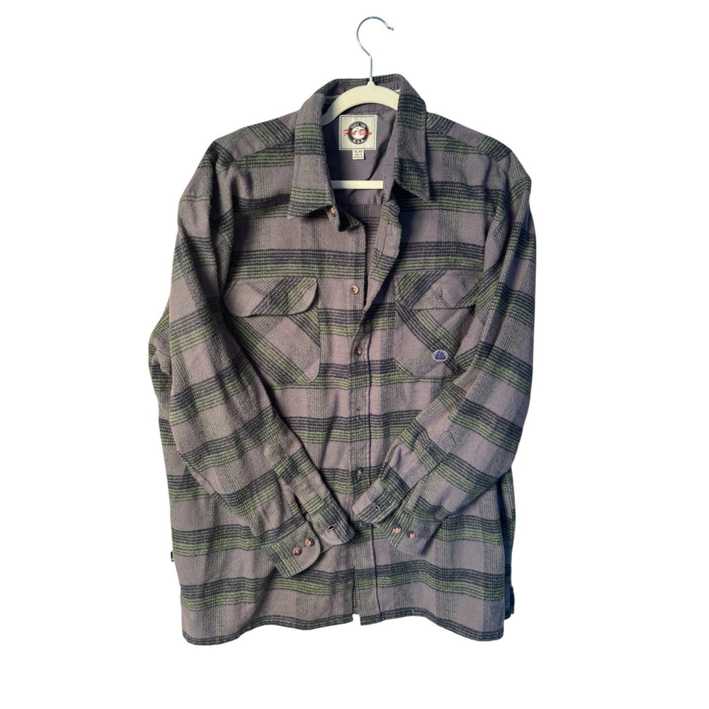 First Down USA Mens XL Plaid Flannel Shirt Gray Green Outdoor Hiking Button Up