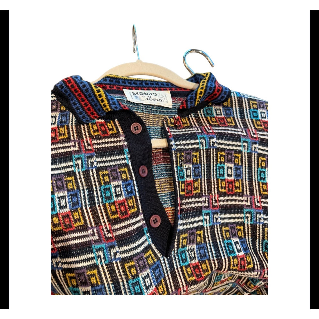 Mondo di Marco Vintage Womens Geometric Knit Polo Sweater